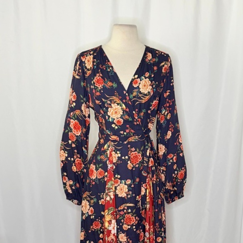 Anthropologie‎ FARM RIO Gracia Wrap Maxi Dress Floral Birds Bohemian X-Small - Picture 4 of 15